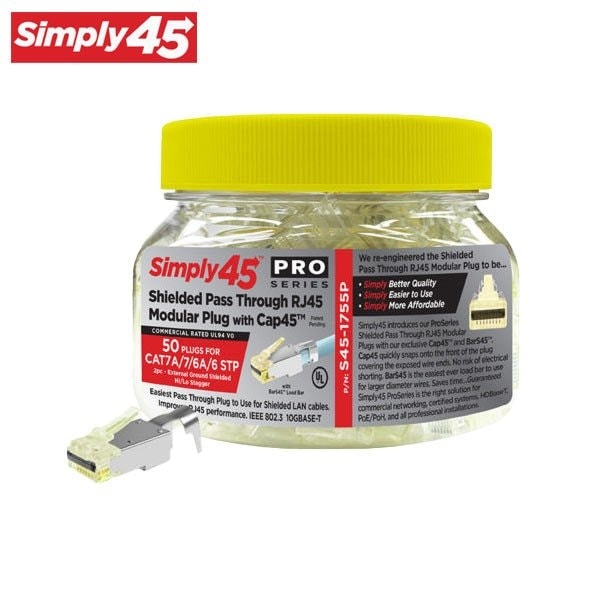 ProSeries Pass Through Shielded Red Tint, Hi/Lo Stagger - Cat6/6a STP with Cap45 & Bar45- 50pc Jar